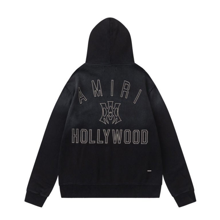 Amiri Front & Back Logo Hollywood Hoodie In Black