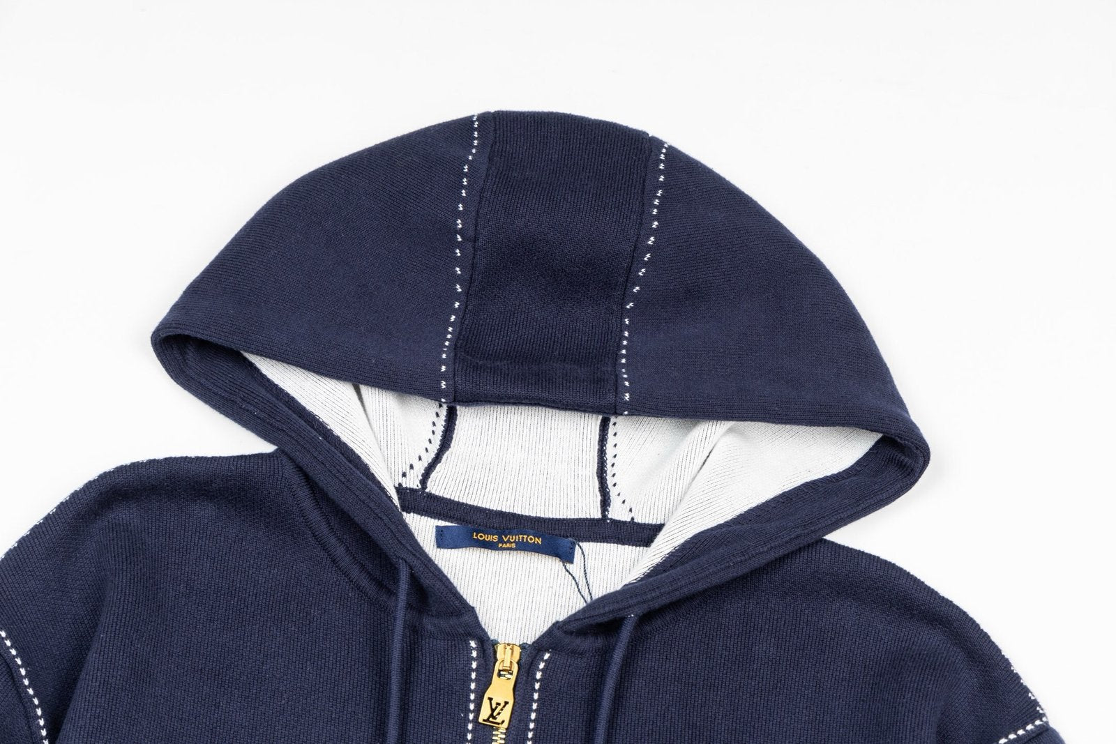 Louis Vuitton Graphic Intarsia Zipped Cotton Hoodie Navy/White