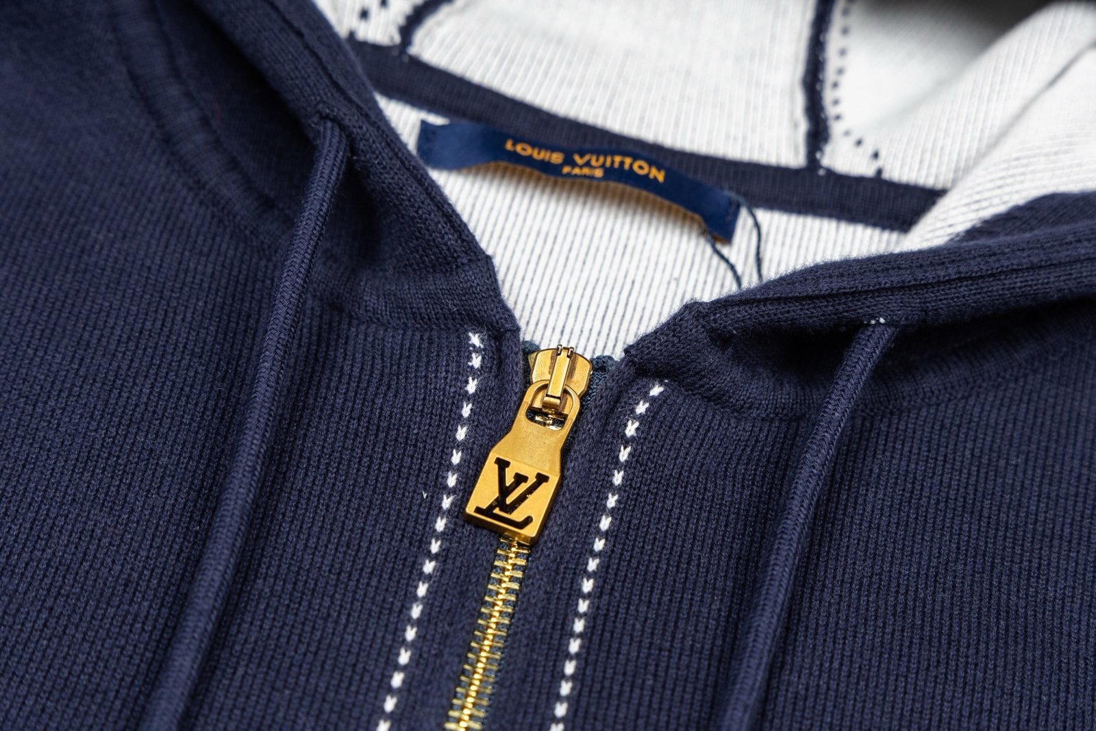 Louis Vuitton Graphic Intarsia Zipped Cotton Hoodie Navy/White