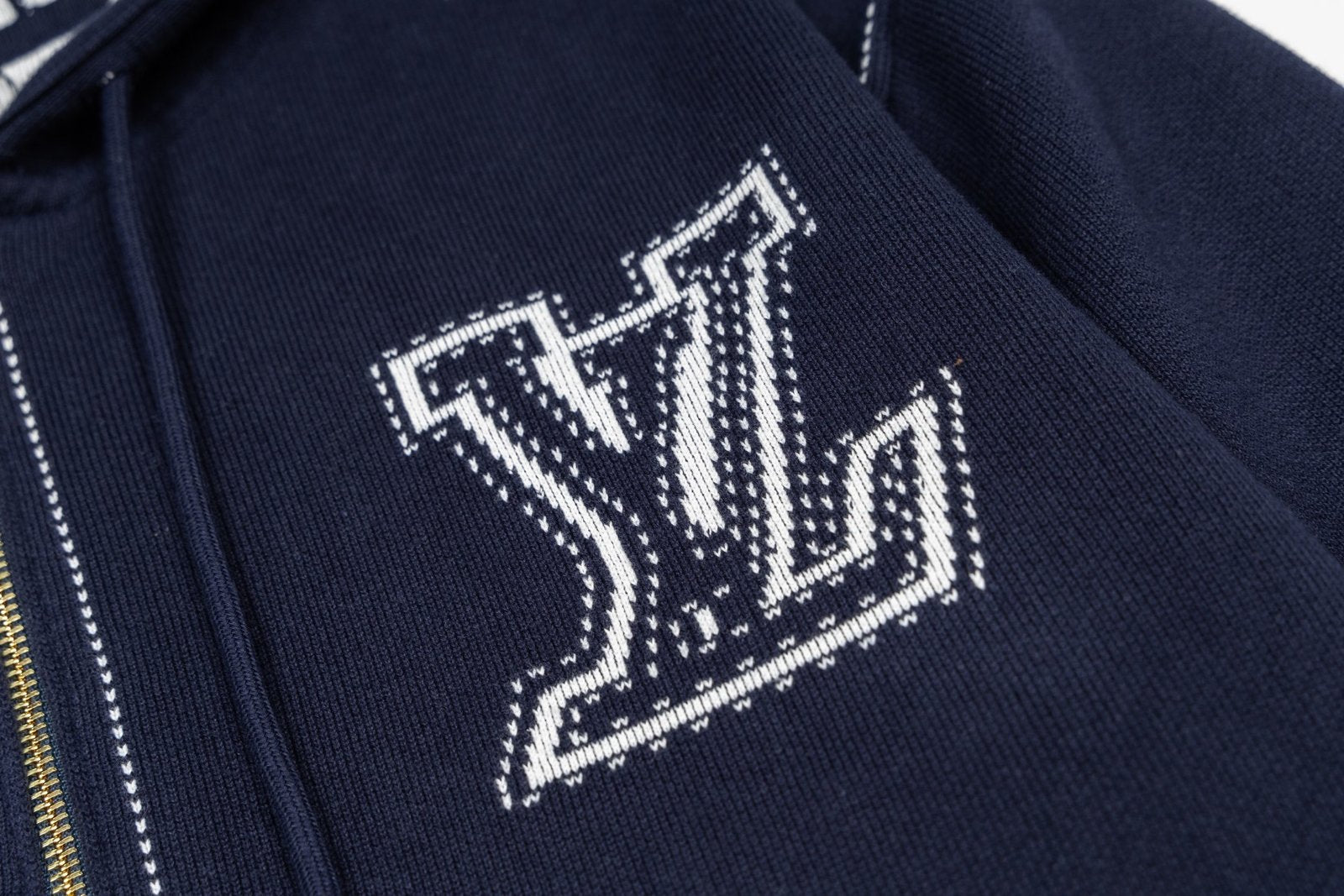 Louis Vuitton Graphic Intarsia Zipped Cotton Hoodie Navy/White