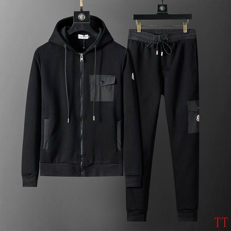Moncler Cotton Stretch Zip Tracksuit In Black