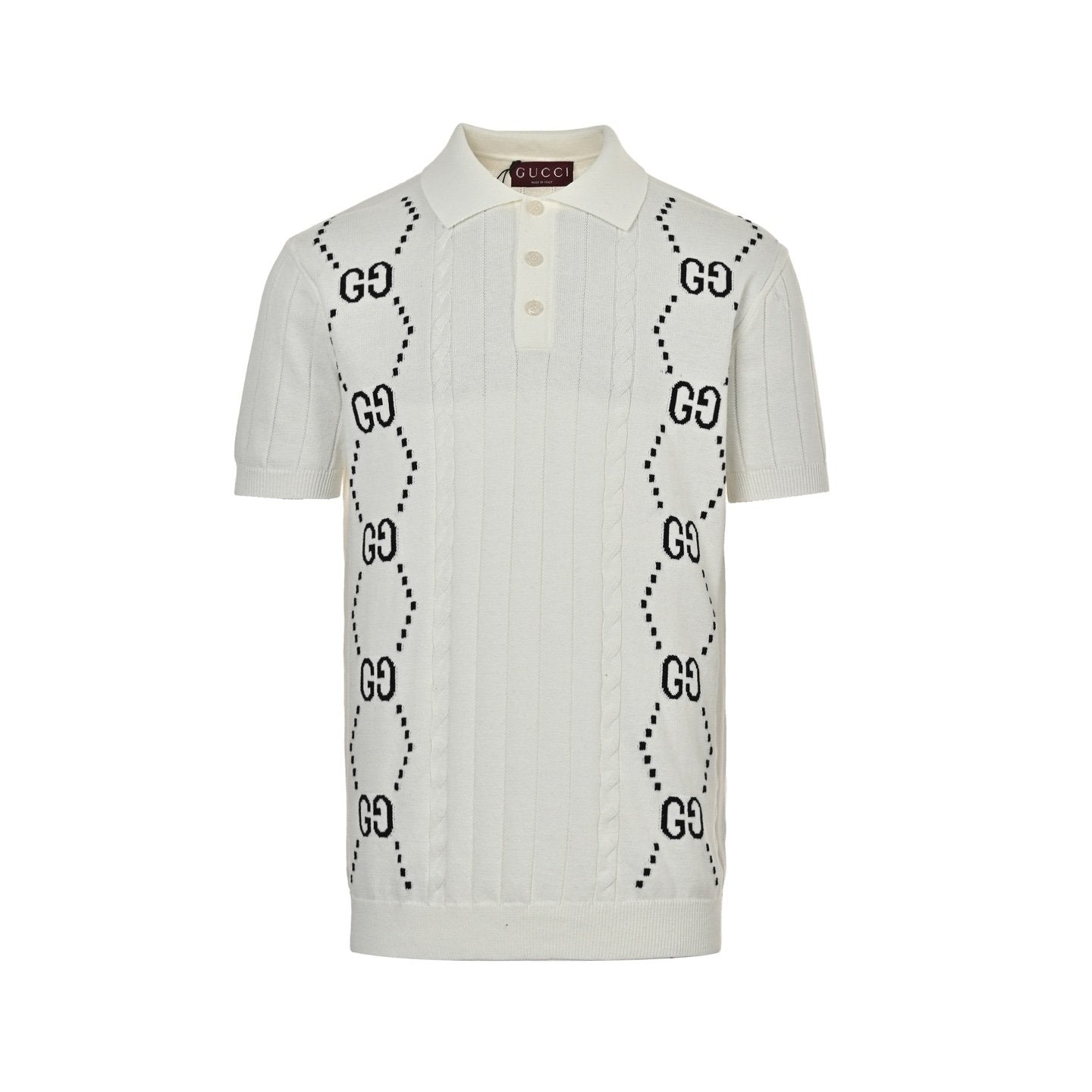 Gucci GG Intirsia Knit Polo Shirt White