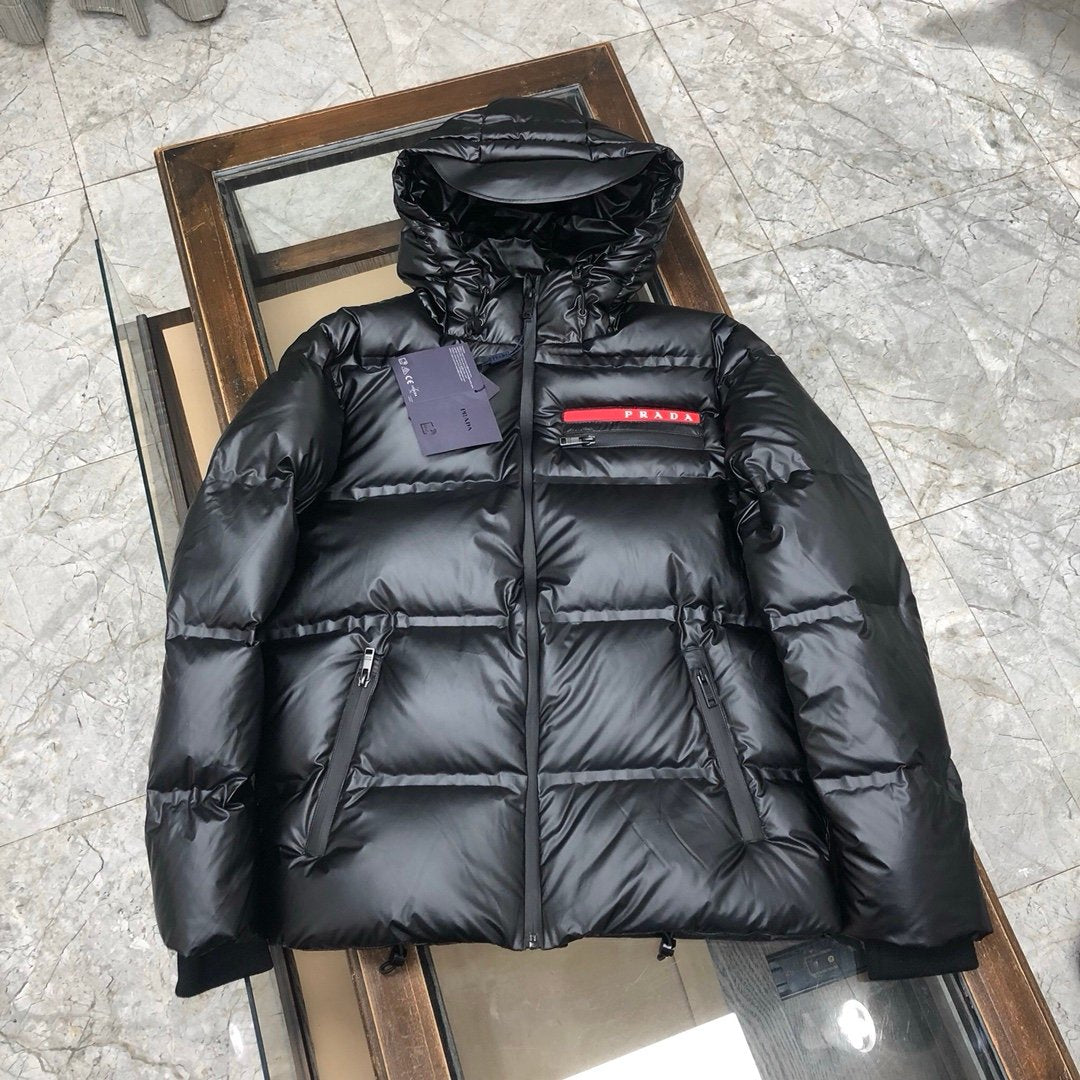 Prada Linea Rossa Re-Nylon Hooded Puffer Jacket Black
