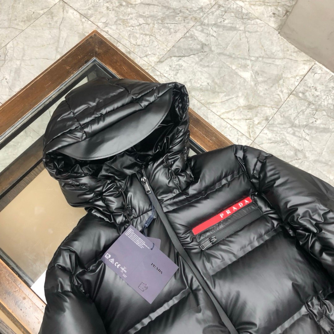Prada Linea Rossa Re-Nylon Hooded Puffer Jacket Black