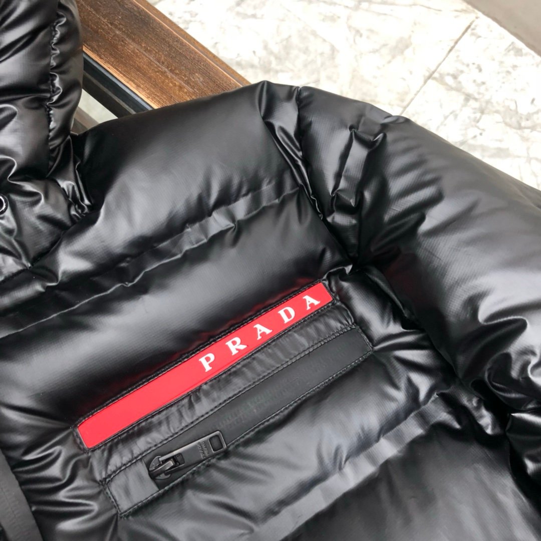 Prada Linea Rossa Re-Nylon Hooded Puffer Jacket Black