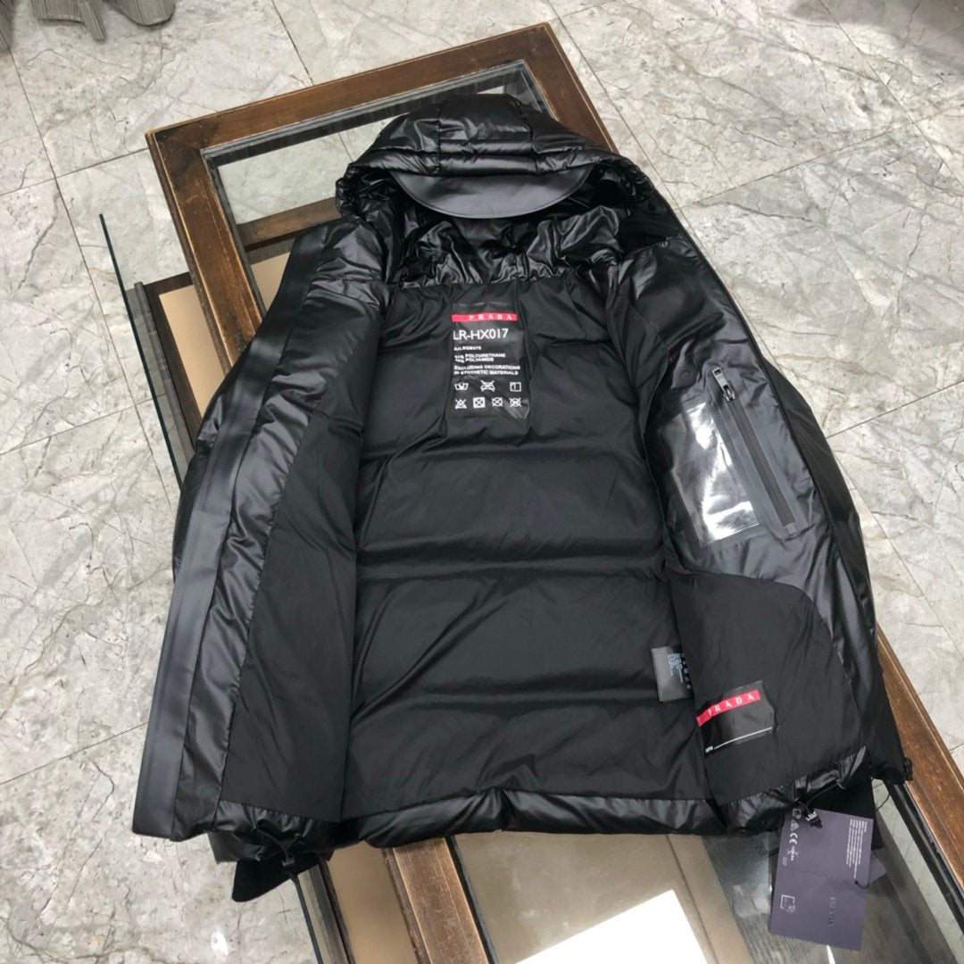 Prada Linea Rossa Re-Nylon Hooded Puffer Jacket Black