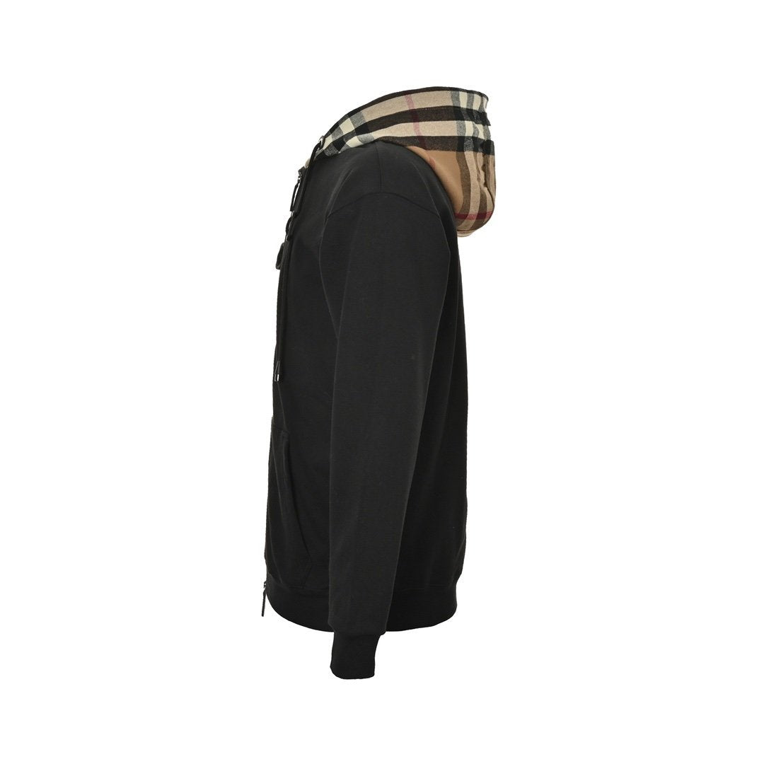 Burberry Check Cotton Blend Zip Hoodie Black