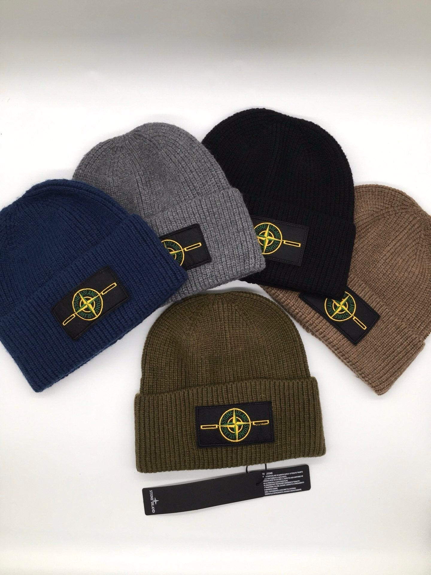Stone Island Logo Patch Wool Beanie