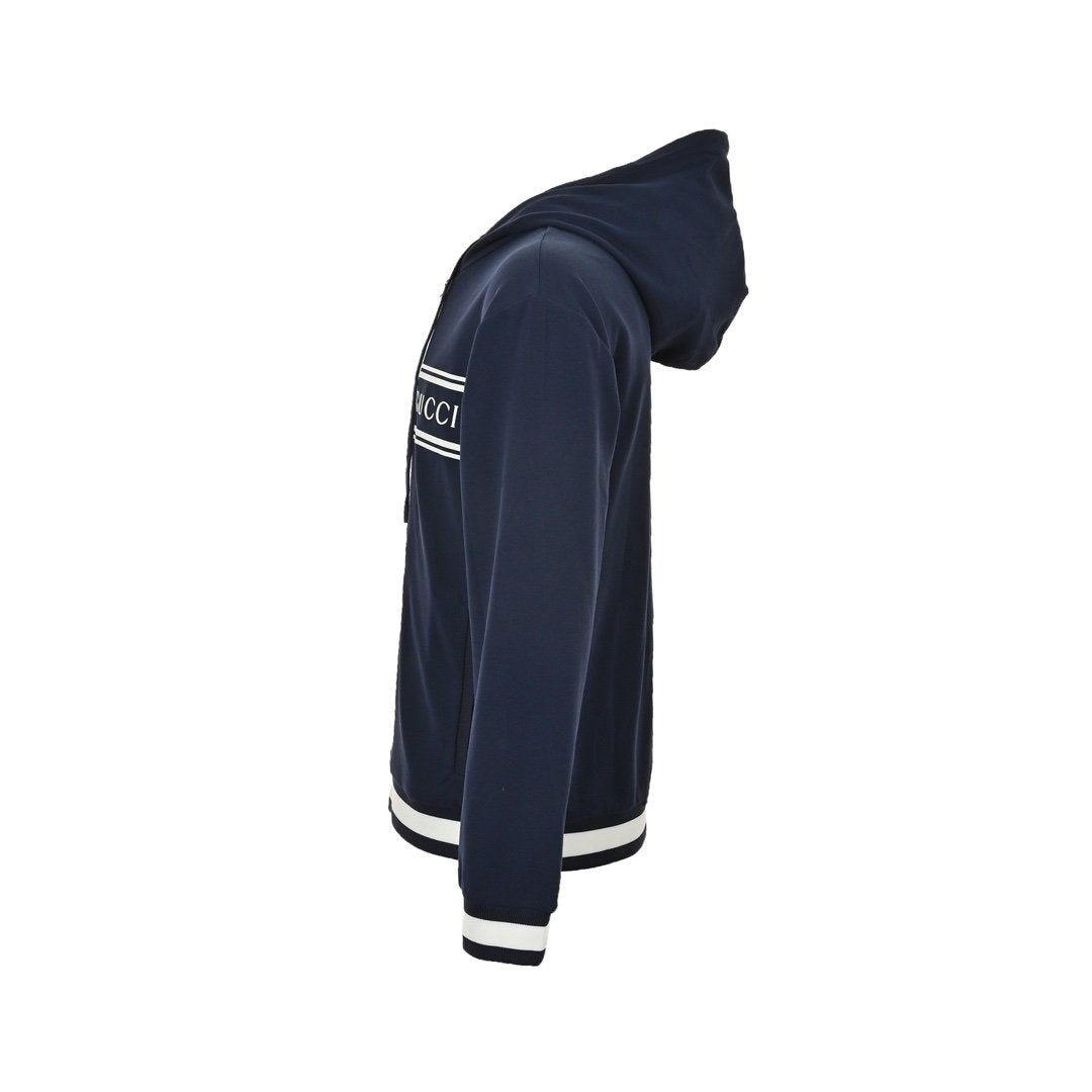 Gucci Technical Jersey Zipped Hoodie Navy