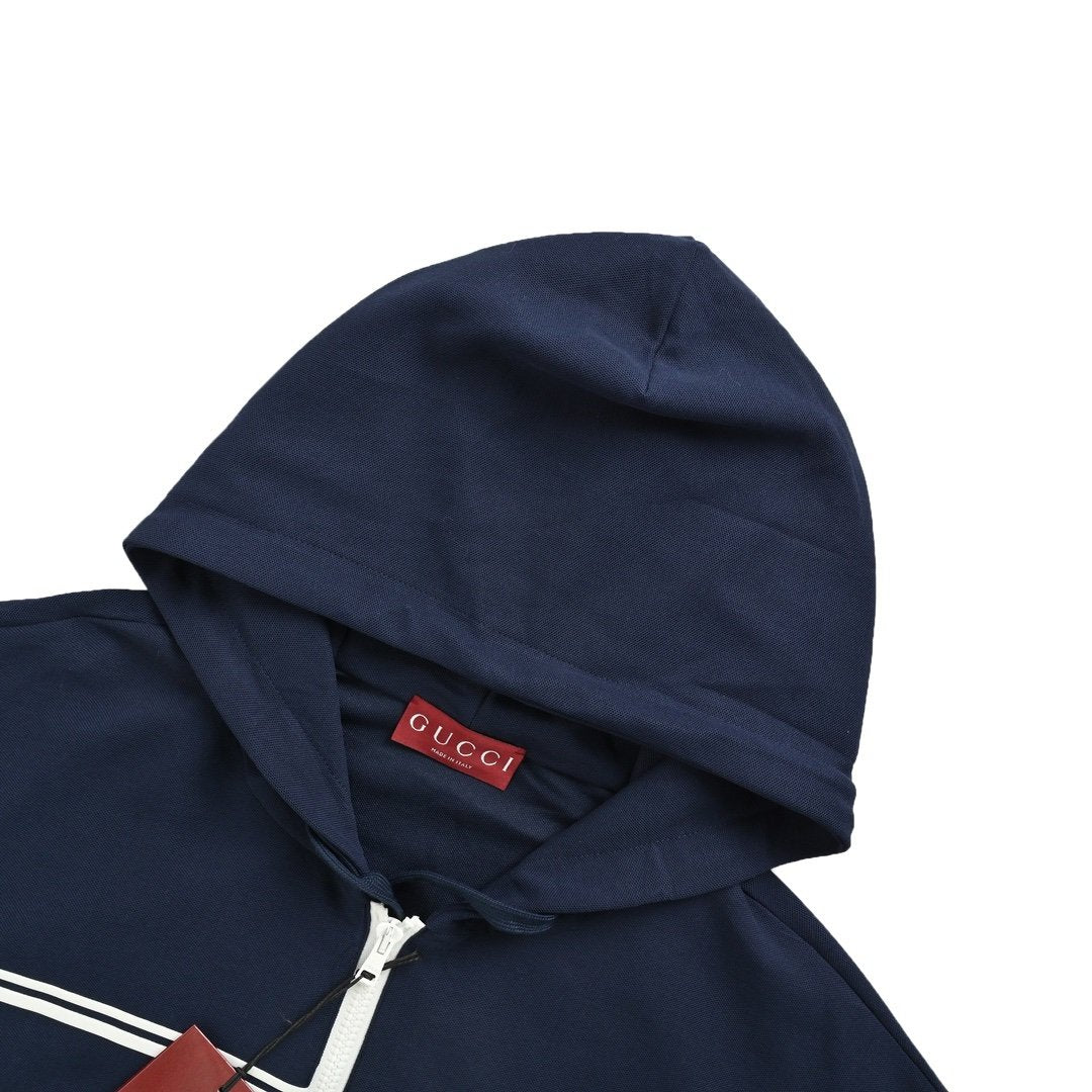 Gucci Technical Jersey Zipped Hoodie Navy