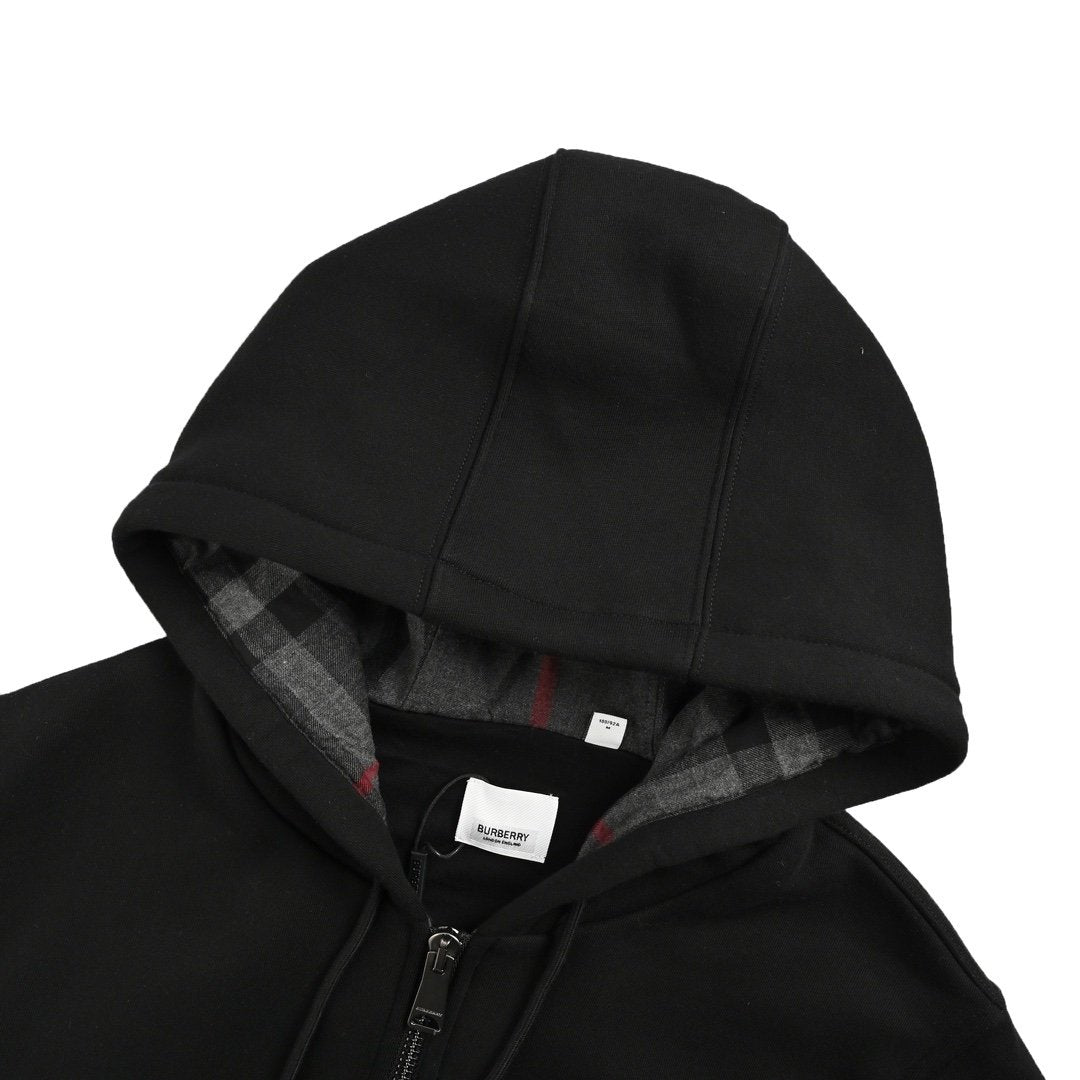 Burberry Letter Graphic Cotton Blend Zip Hoodie Black