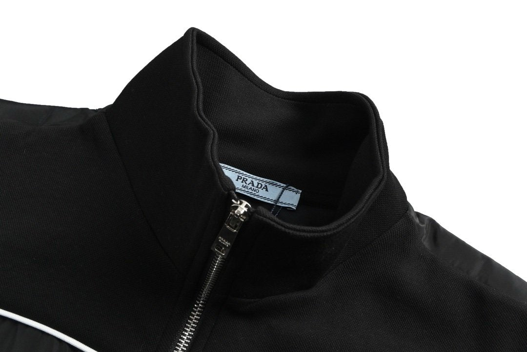 Prada Re-Nylon Logo Plaque Zip Up Jacket Black