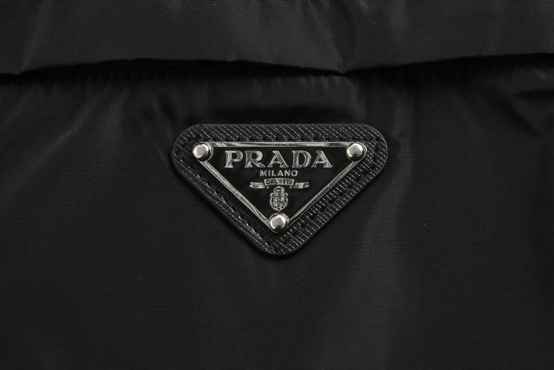 Prada Re-Nylon Logo Plaque Zip Up Jacket Black