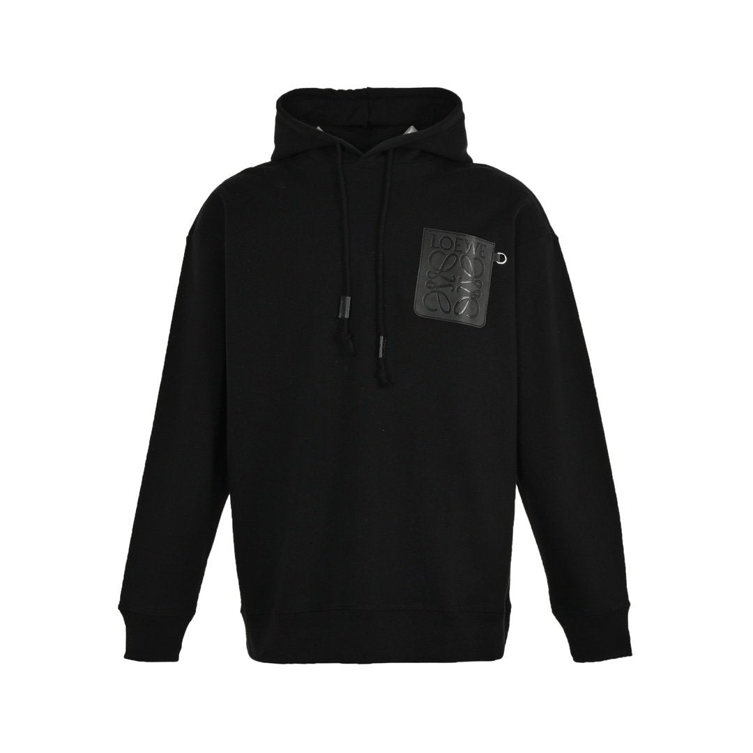 Loewe Anagram Leather Patch Cotton Hoodie Black