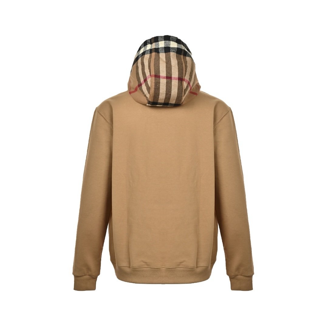 Burberry Check Cotton Blend Hoodie Beige