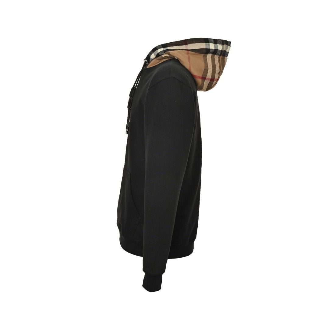 Burberry Check Cotton Blend Hoodie Black