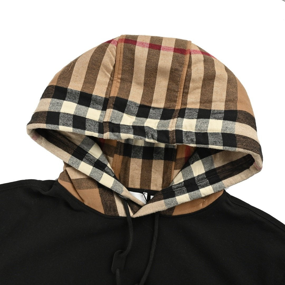 Burberry Check Cotton Blend Hoodie Black