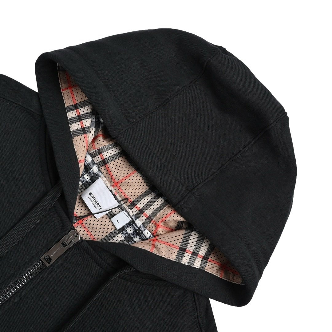 Burberry Letter Graphic Cotton Blend Zip Hoodie Black