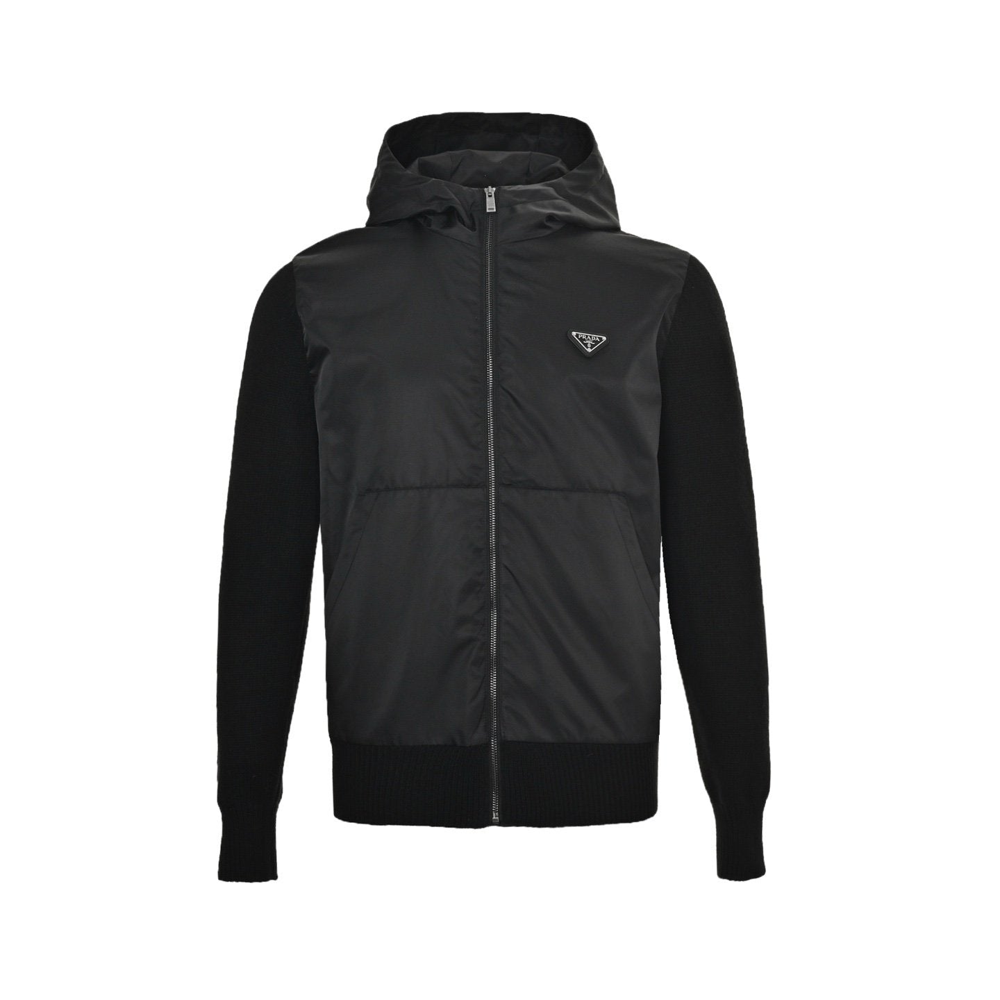 Prada Triangle Logo Hooded Jacket Black