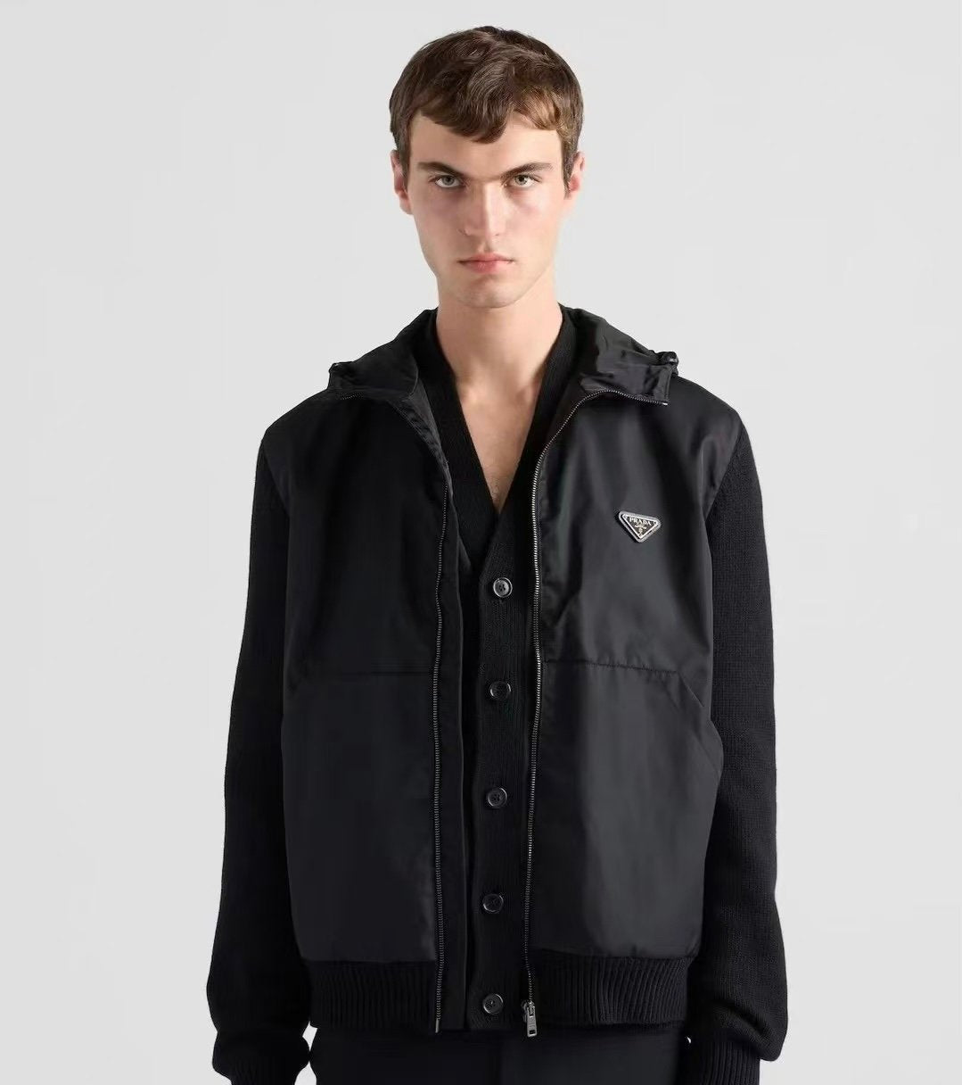 Prada Triangle Logo Hooded Jacket Black