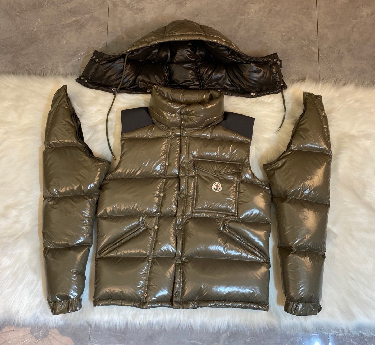 Moncler Karakorum Ripstop Hooded Down Jacket Khaki