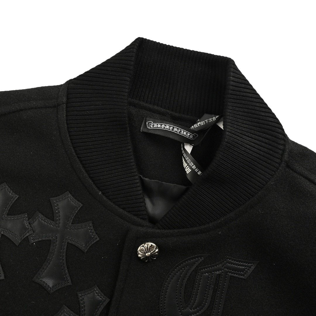 Chrome Hearts Letterman Varsity Cross Patch Jacket Black