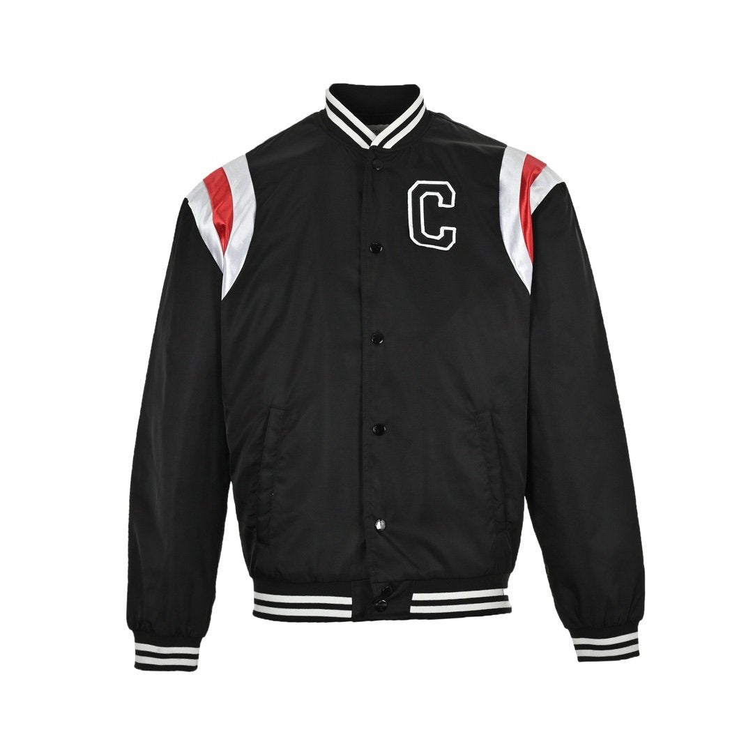 Celine Homme Teddy Logo-Appliquéd Satin Varsity Jacket Black