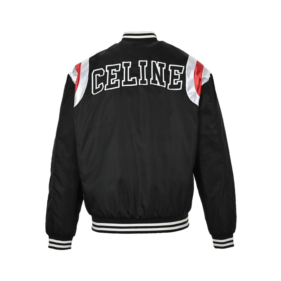Celine Homme Teddy Logo-Appliquéd Satin Varsity Jacket Black