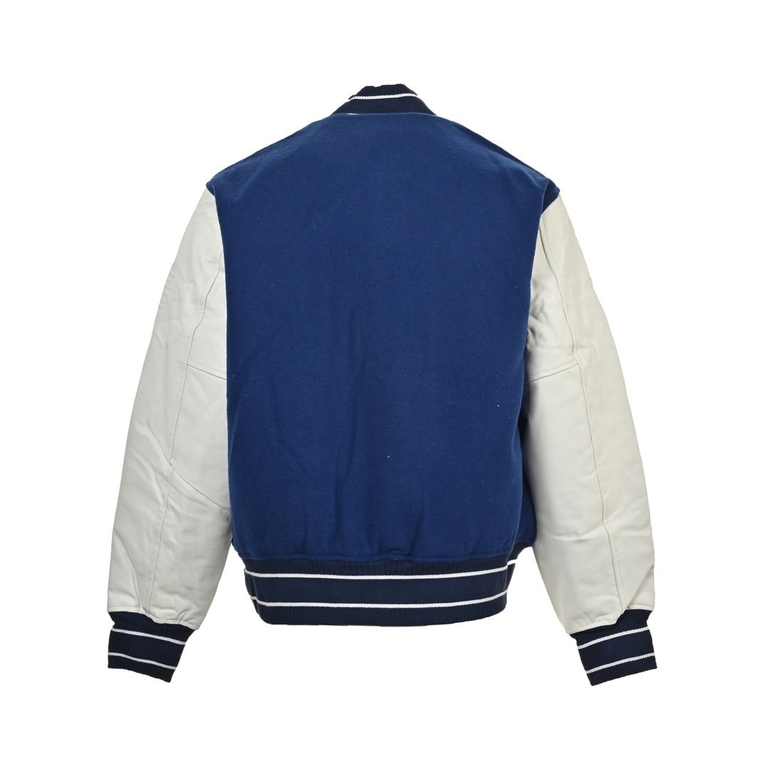 Givenchy Logo Jacket Varsity Jack In White Blue Leather