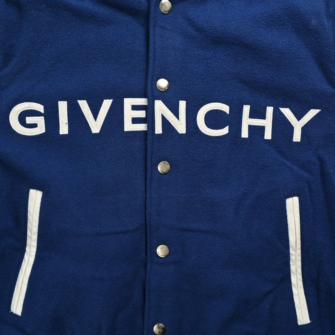 Givenchy Logo Jacket Varsity Jack In White Blue Leather