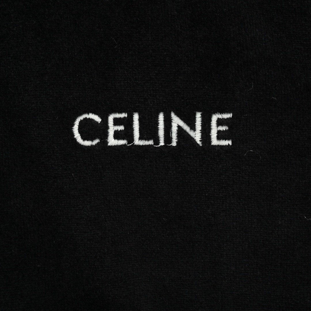 Celine Black Logo Embroidered Corduroy Cotton Zipped Bomber Jacket