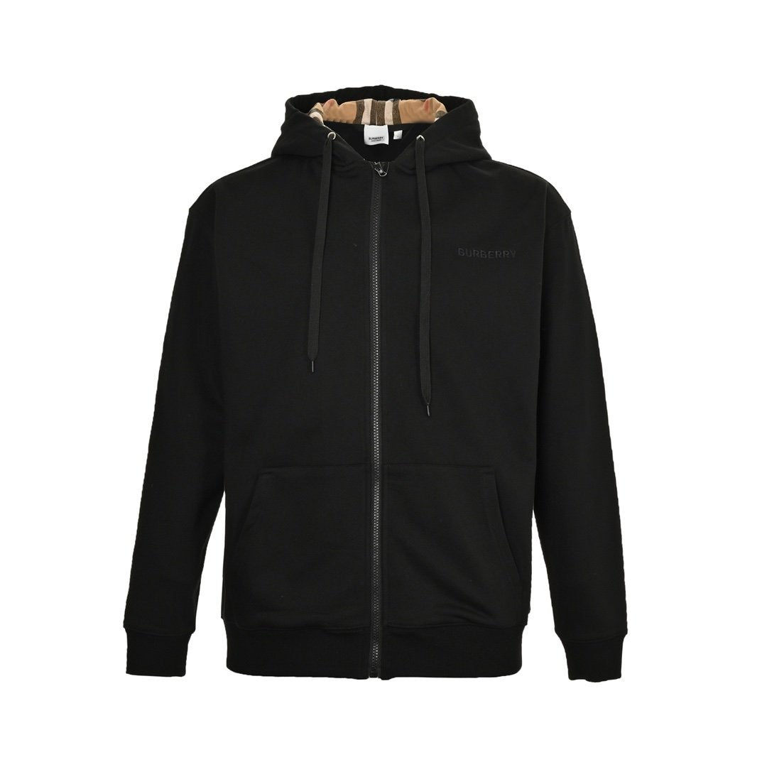 Burberry Hove Check Hood Embroidery Logo Zip Hoodie Black