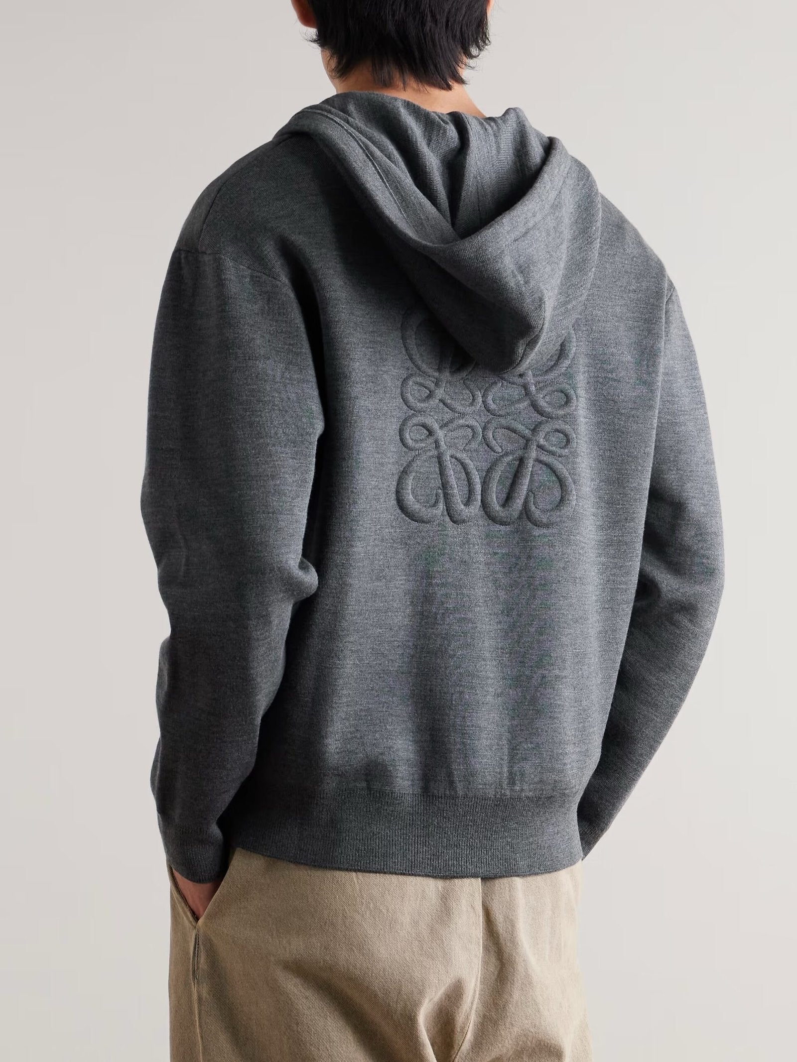 Loewe Logo-Embossed Wool Blend Zip Up Grey
