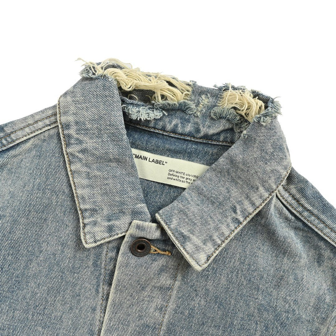 Off-White Vintage Printed Gradient Arrow Disstress Denim Jacket