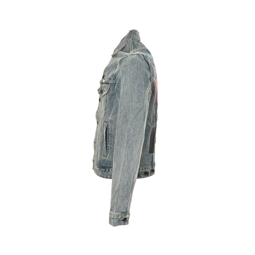 Off-White Vintage Printed Gradient Arrow Disstress Denim Jacket