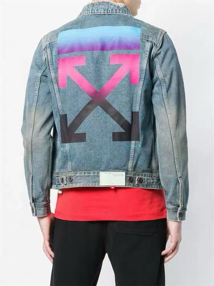 Off-White Vintage Printed Gradient Arrow Disstress Denim Jacket