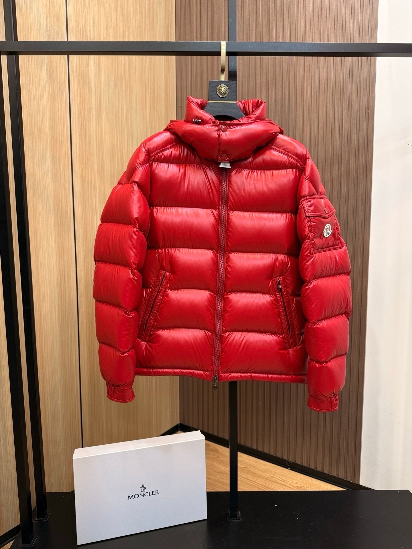 Moncler Maya Hooded Down Jacket Red
