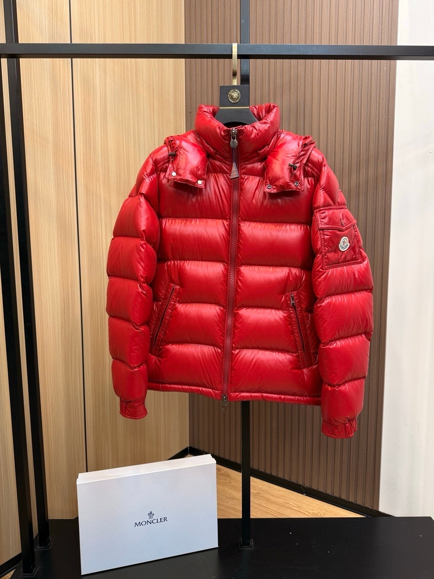 Moncler Maya Hooded Down Jacket Red