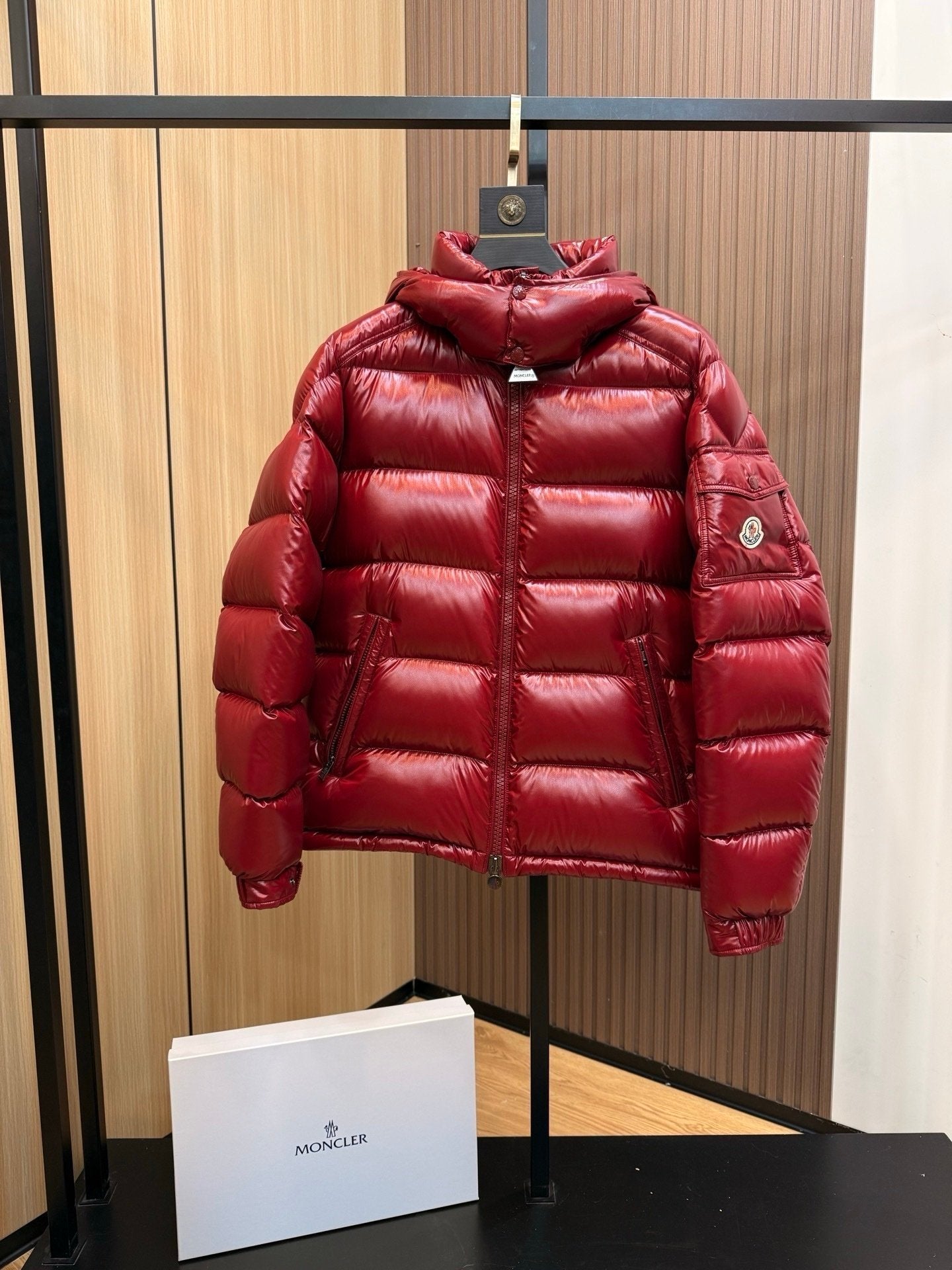 Moncler Maya Hooded Down Jacket Burgundy