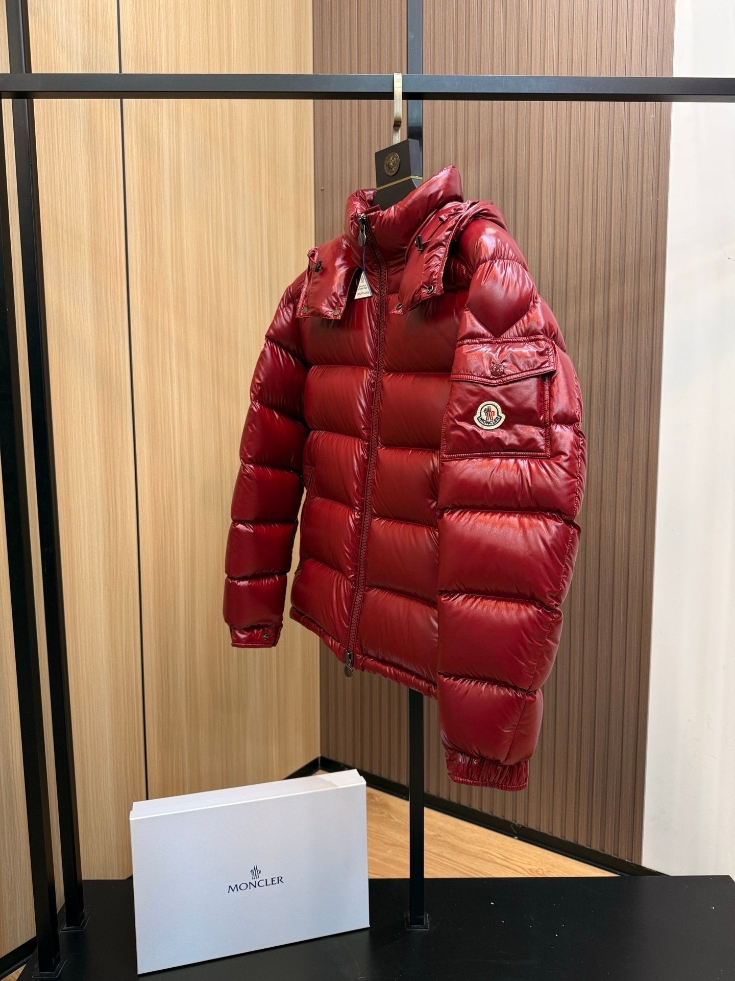 Moncler Maya Hooded Down Jacket Burgundy