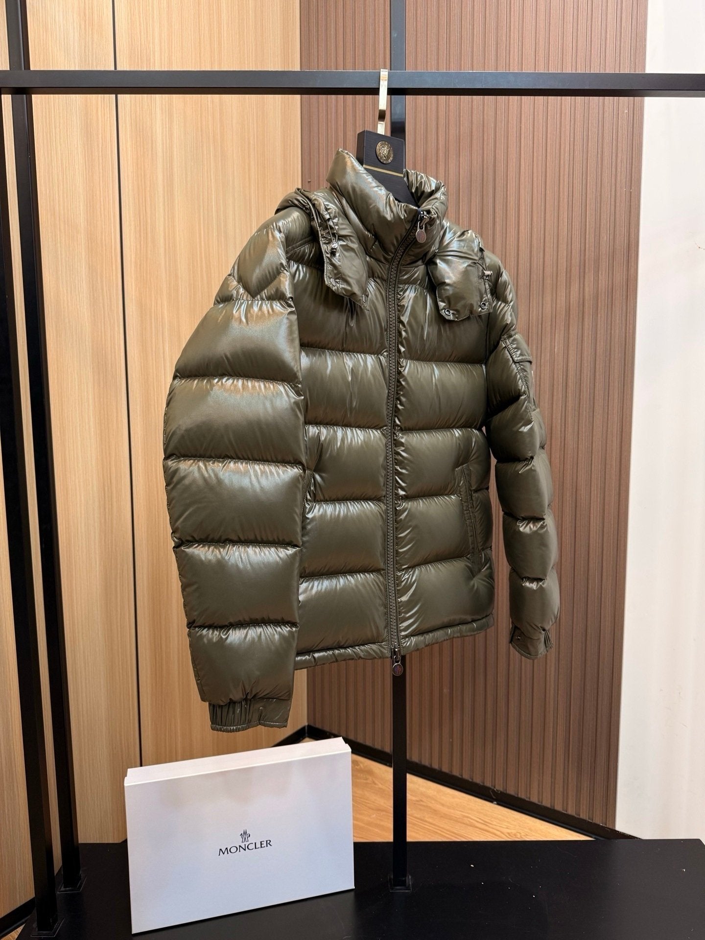 Moncler Maya Hooded Down Jacket Olive Green