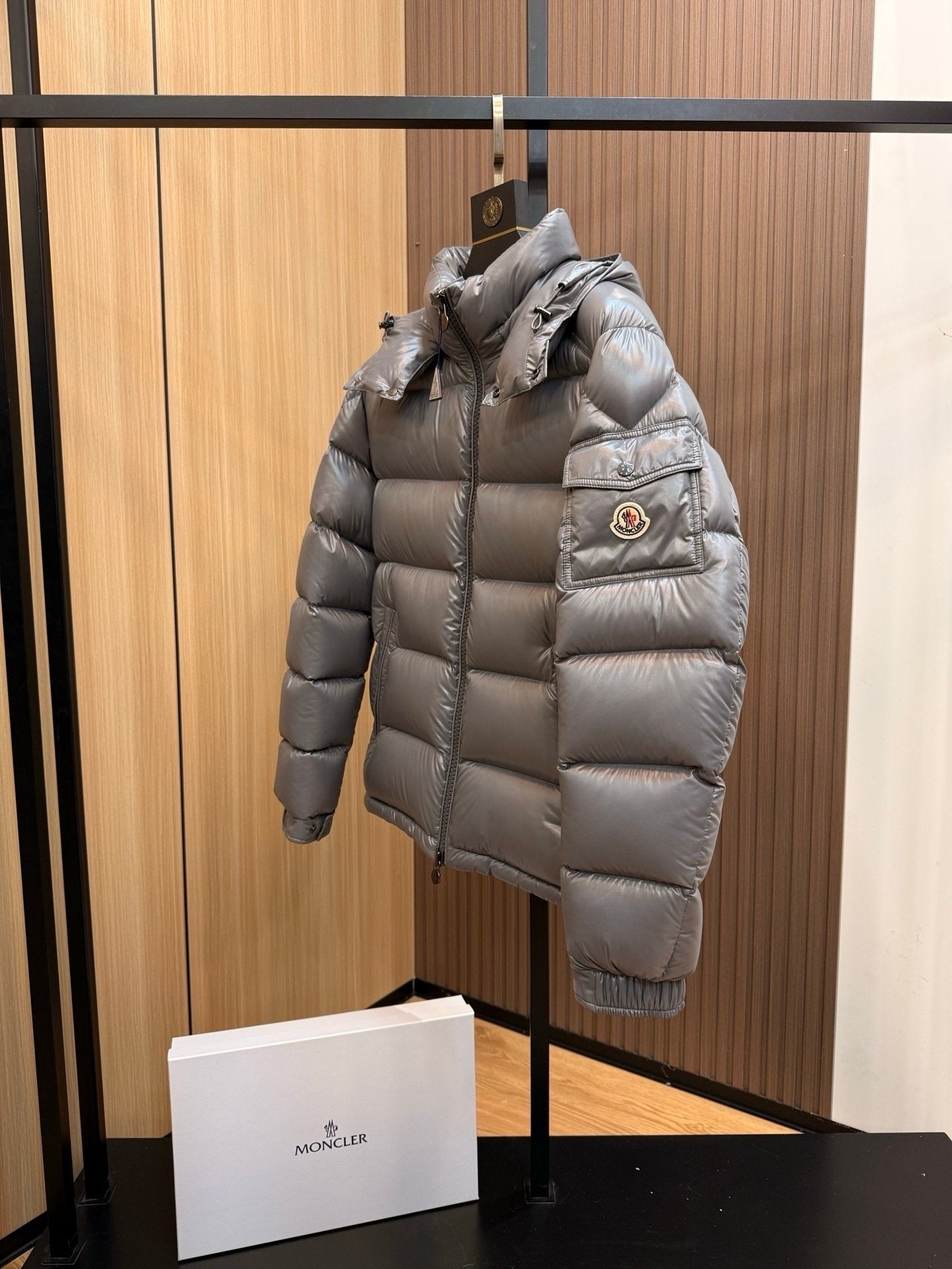Moncler Maya Hooded Down Jacket Grey