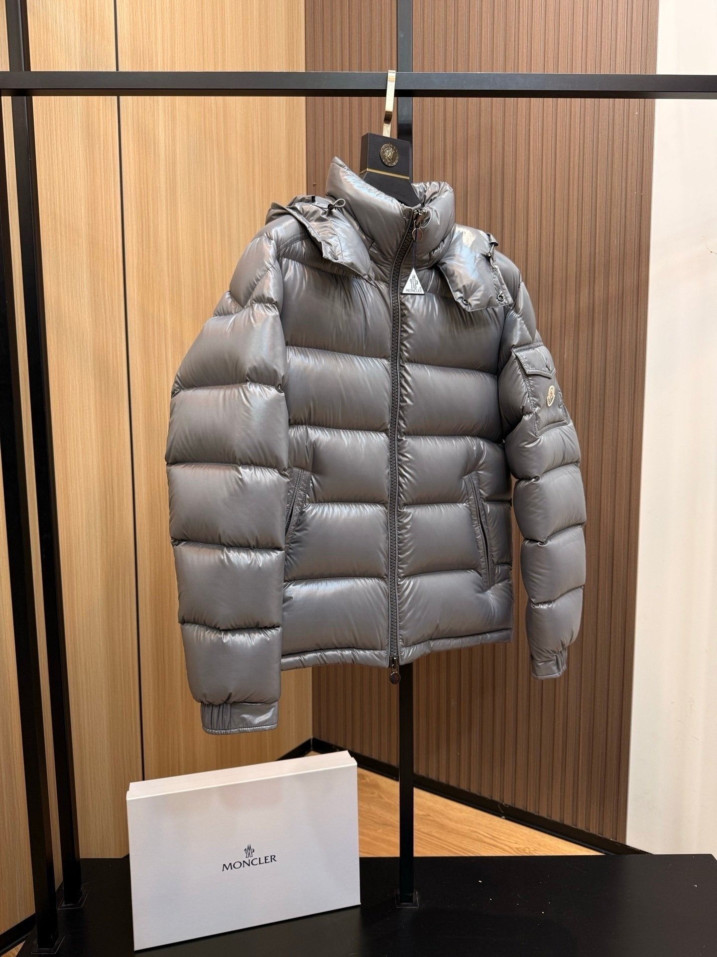 Moncler Maya Hooded Down Jacket Grey