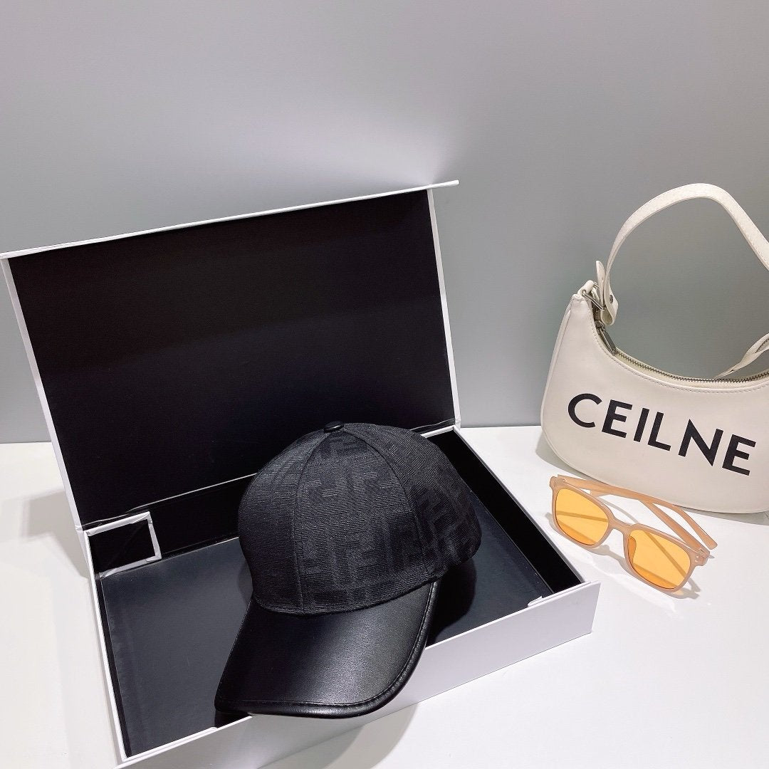 Fendi Monogram Leather Baseball Cap Black