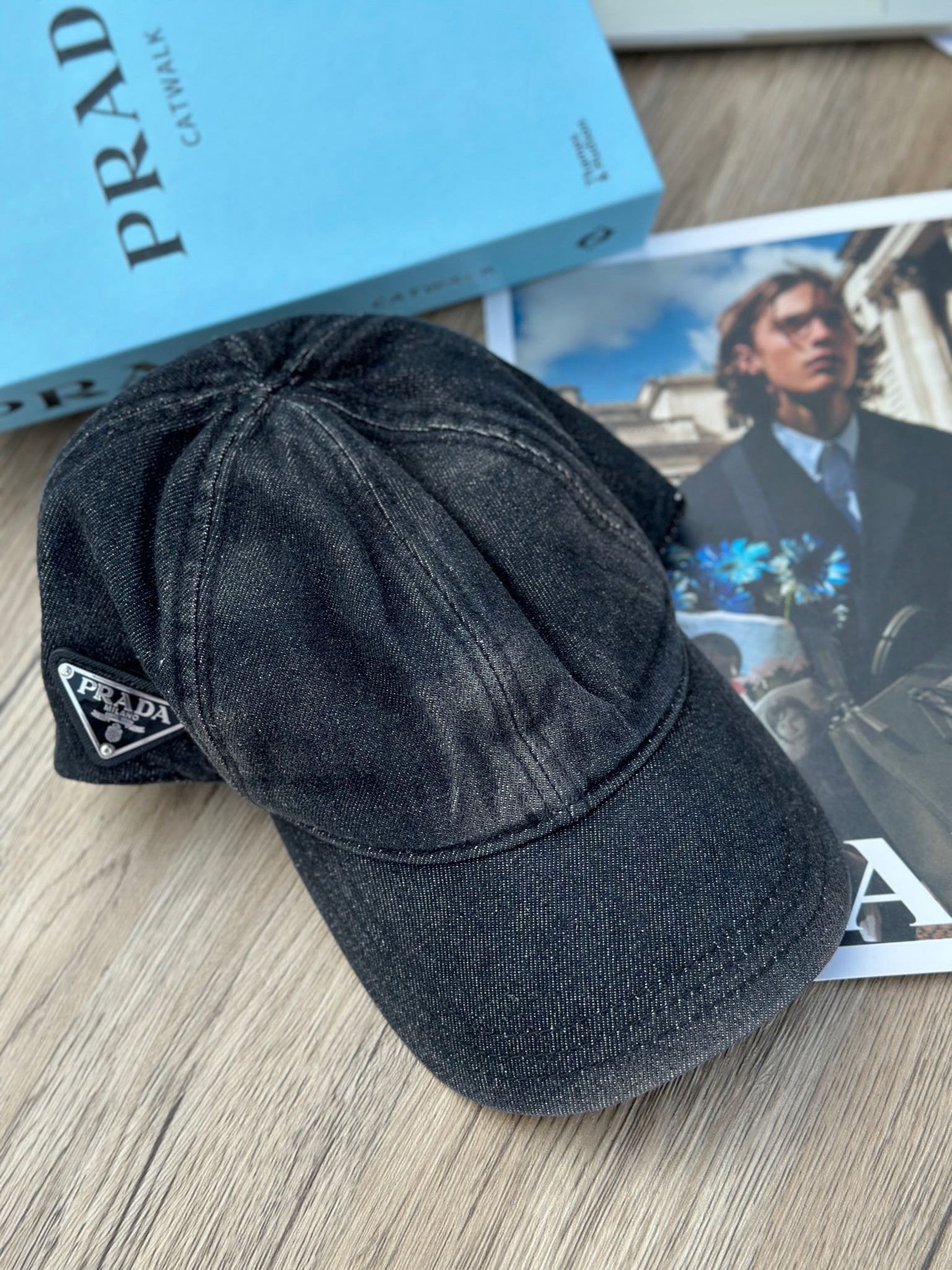 Prada Denim Black/Grey Logo Cap