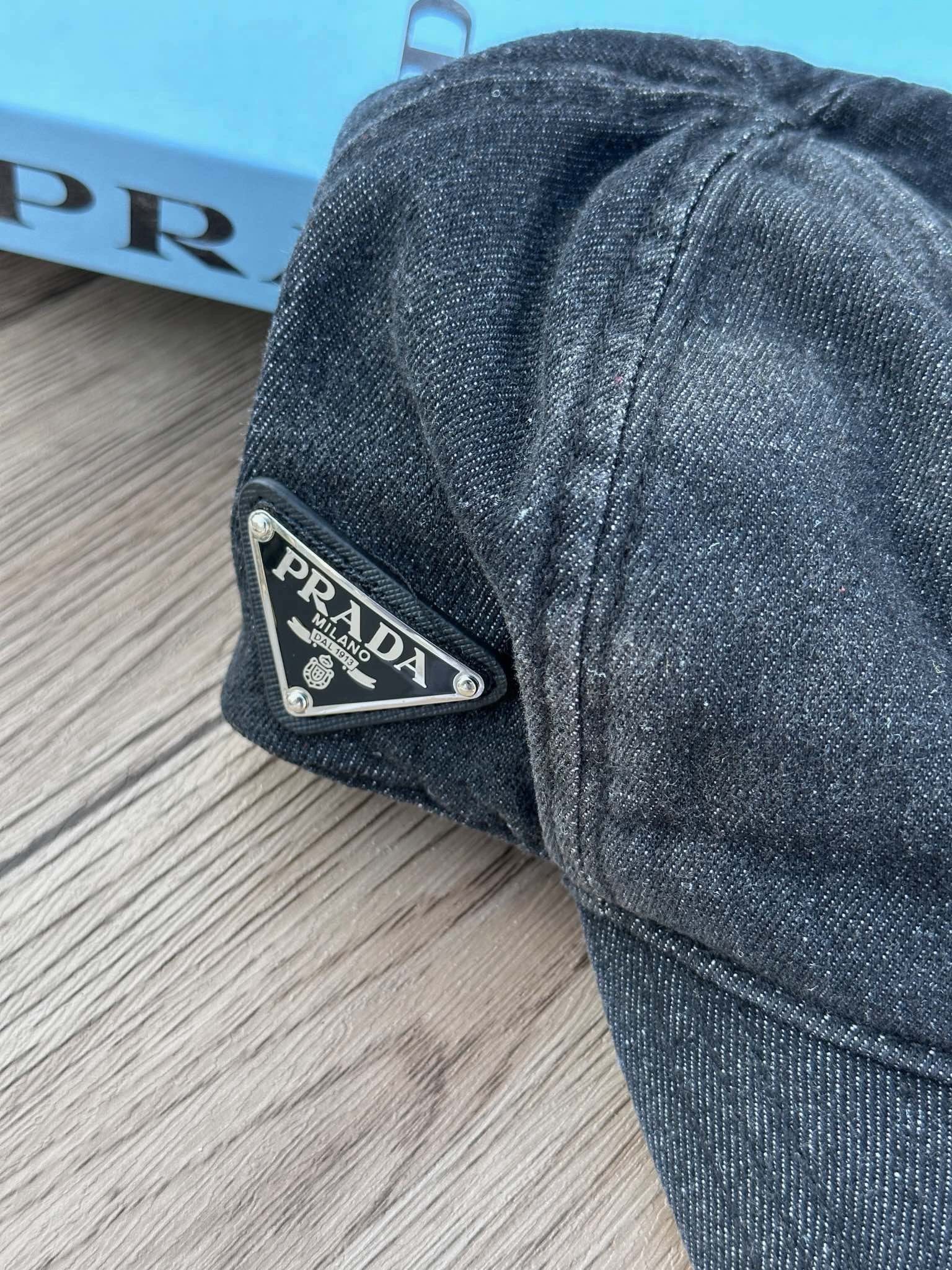 Prada Denim Black/Grey Logo Cap