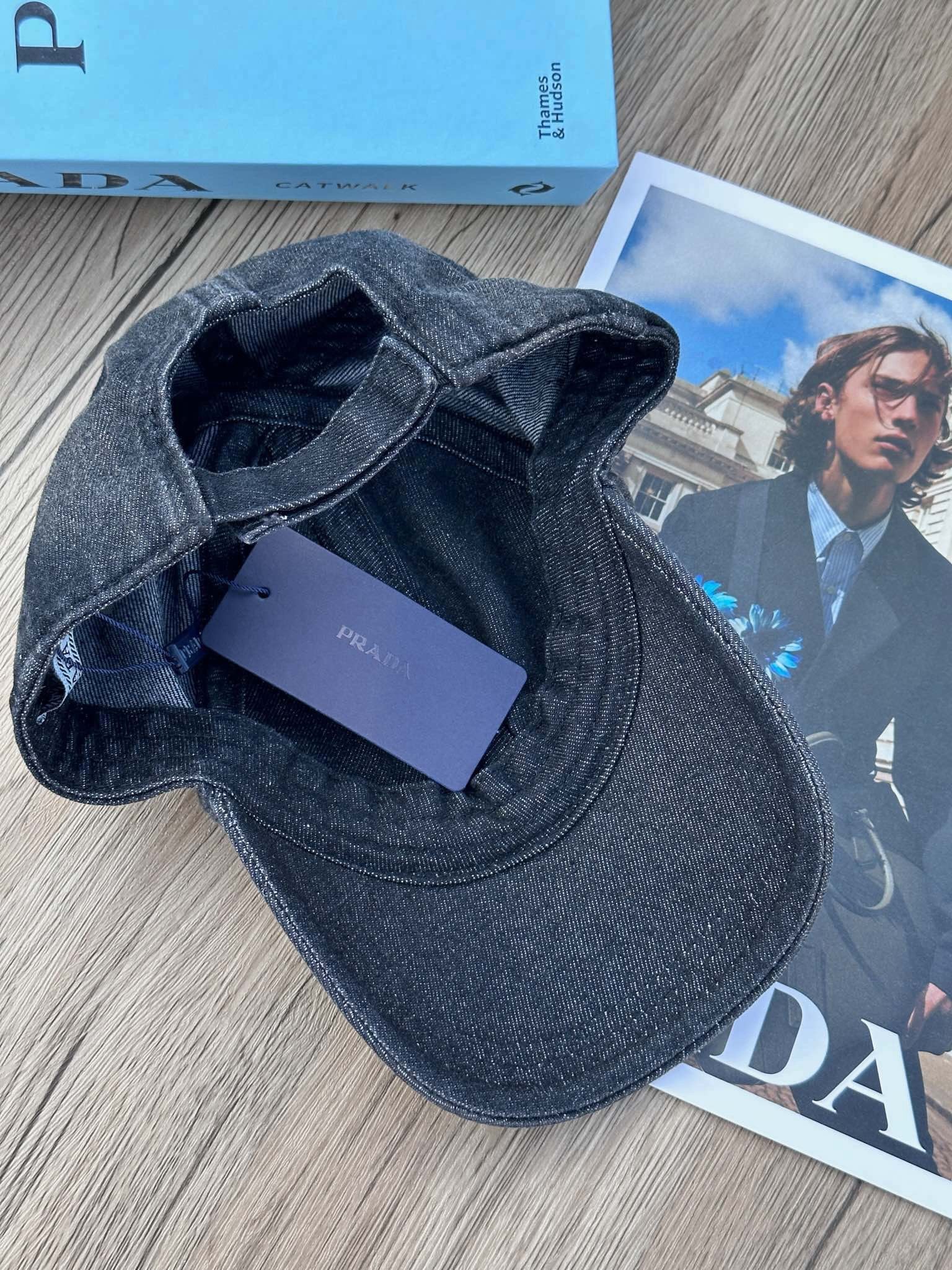 Prada Denim Black/Grey Logo Cap