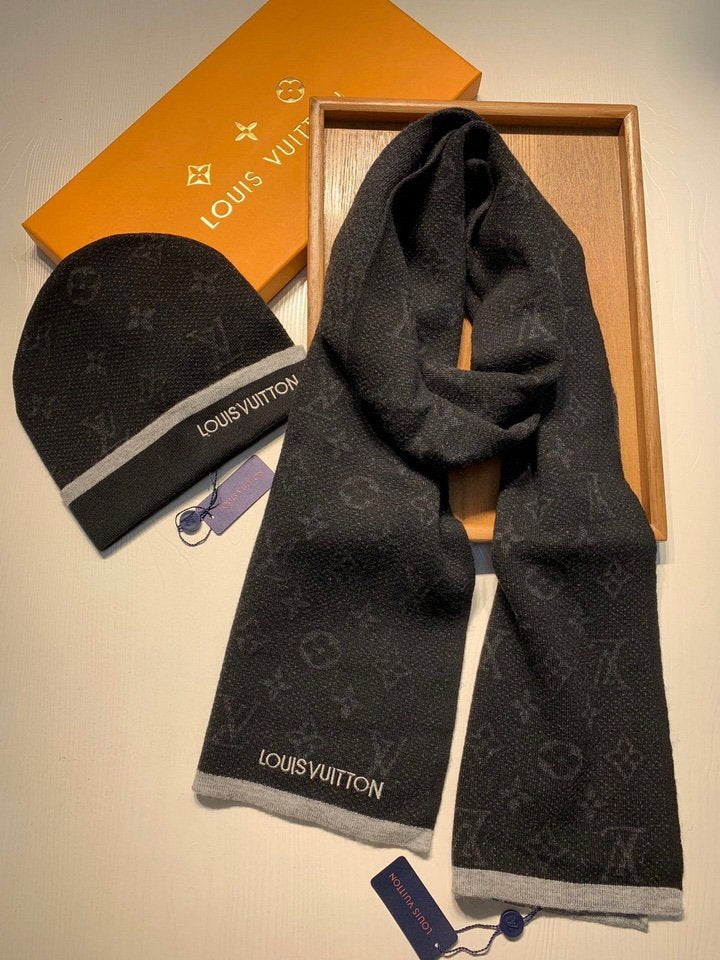 Louis Vuitton Monogram Sjaal & Muts Black/Grey