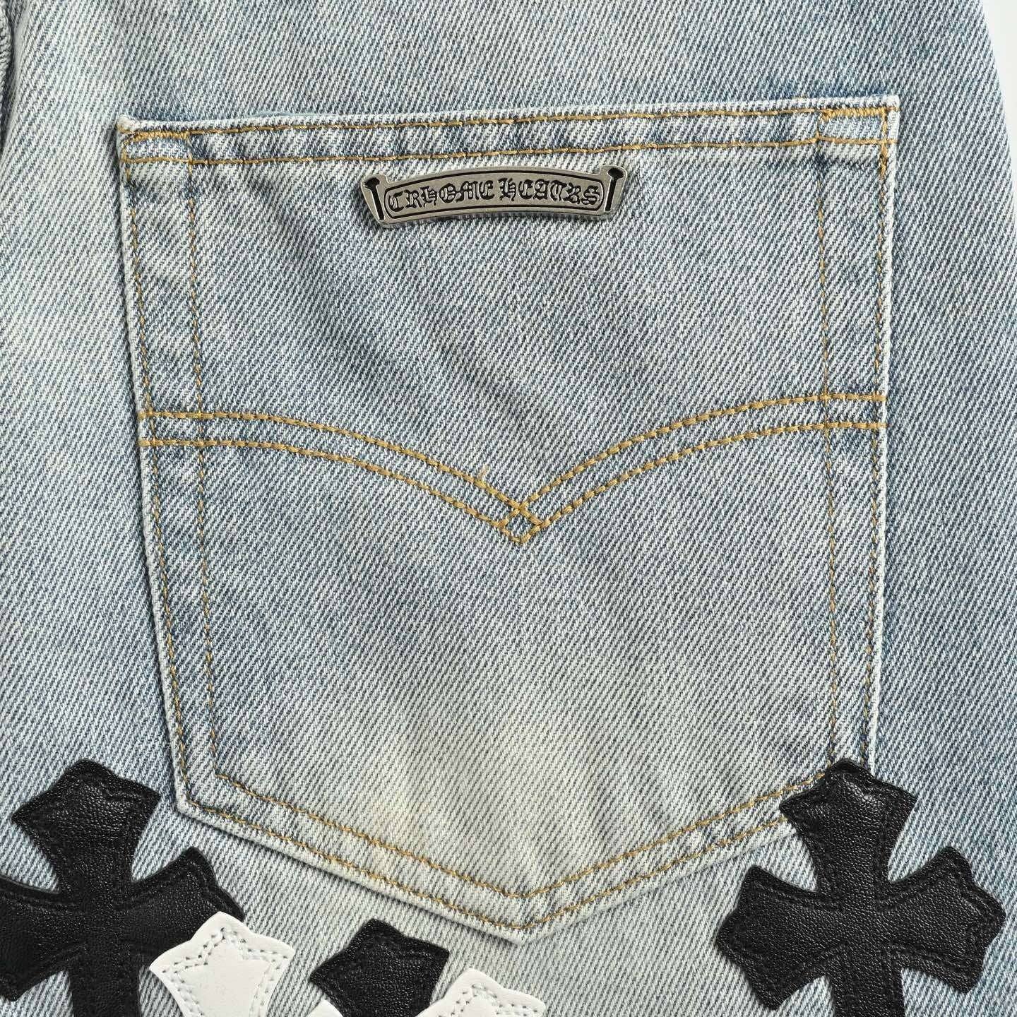 Chrome Hearts Kendall Jenner Jeans Blue Black/White Logo Patch
