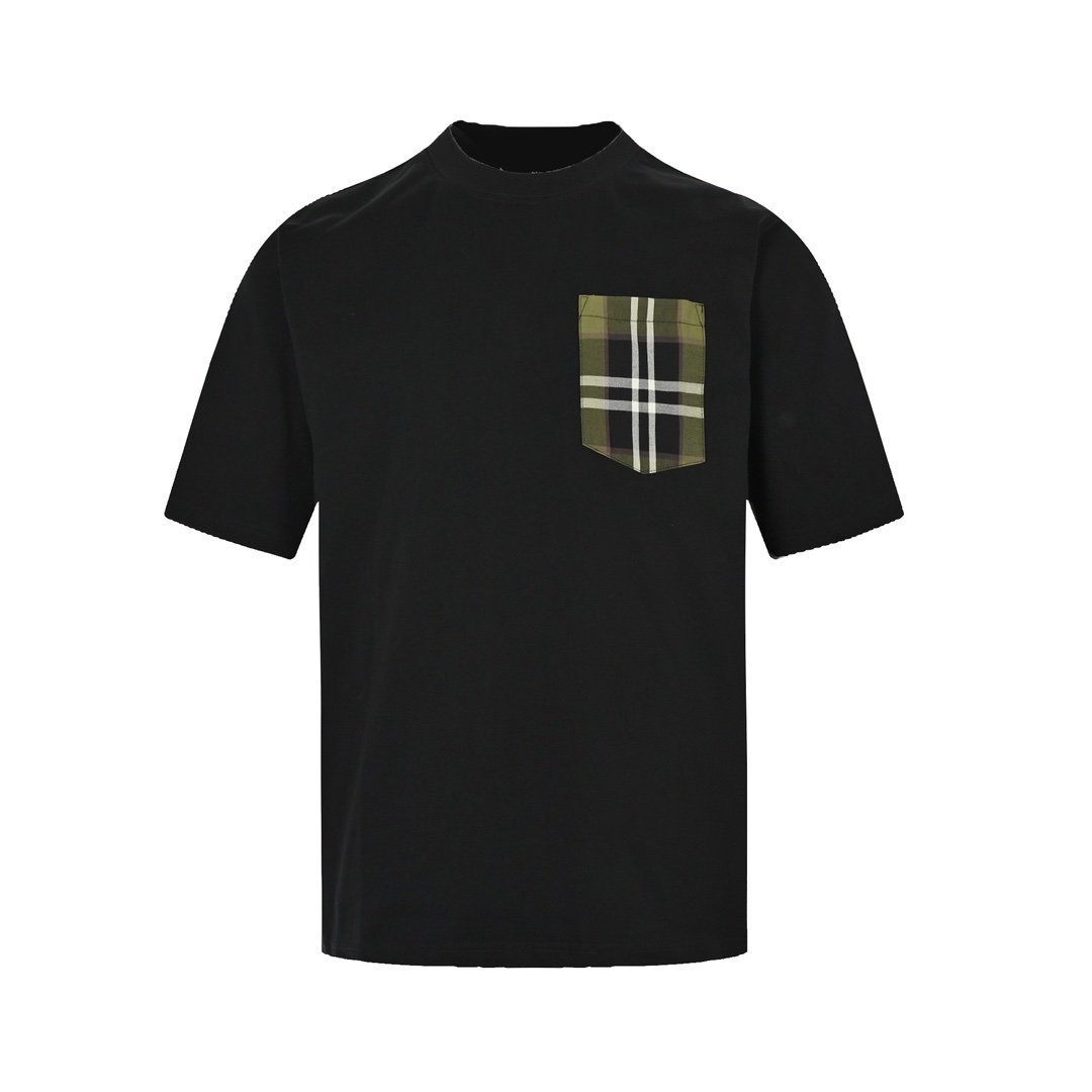 Burberry Carrick Check Pocket Cotton T-Shirt Black
